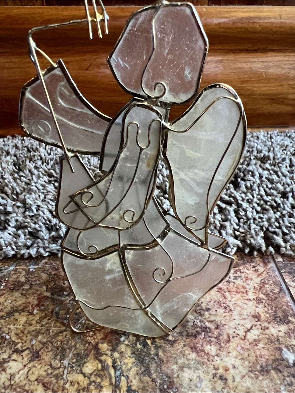 Handcrafted White Stained Glass Angel Sculpture - shells scales